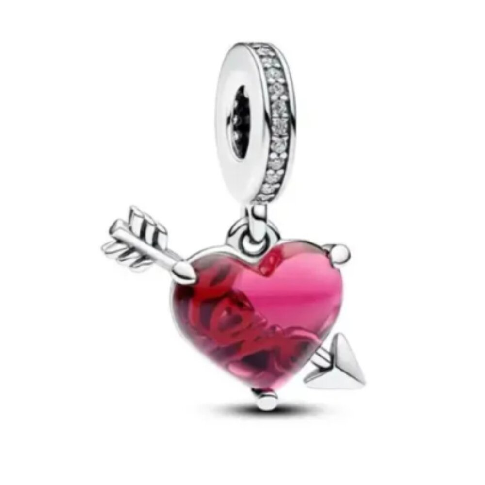 Pink Heart Love Dangle Bracelet Charm Pendant -S925 Sterling Silver Fits Pandora